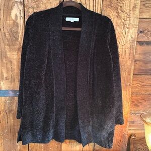 LOFT Elegant Chenille Black Open Cardigan